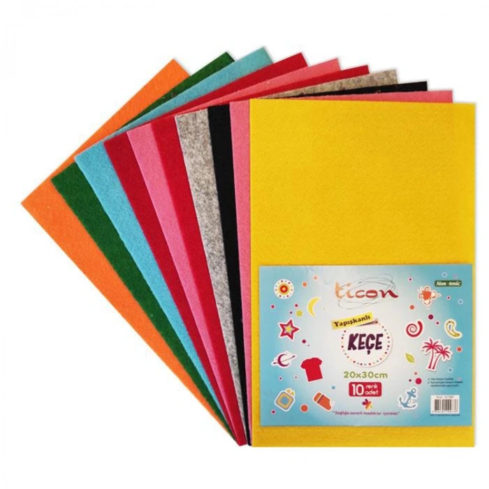 TİCON 247887 YAPIŞKANLI KEÇE 20X30CM 10LU KARIŞIK RENK