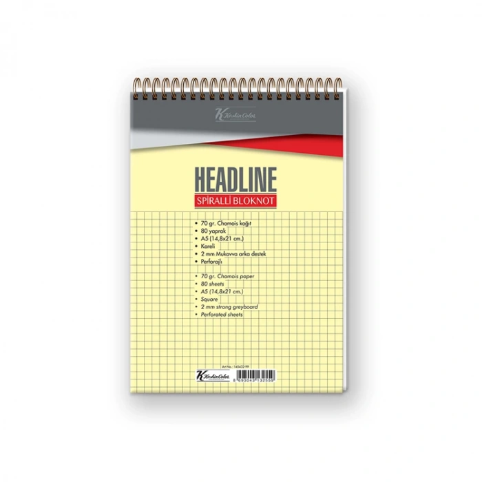 KESKİN COLOR HEADLINE 14.8X21  A5  SPİRALLİ KARTON KAPAK BLOKNOT 80YP. KARELİ