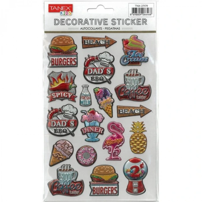 TANEX KIDS TNX-27179 DEKORATİF ETİKETLER - PUFFY FAST FOOD SERİSİ STICKER - TEKLİ
