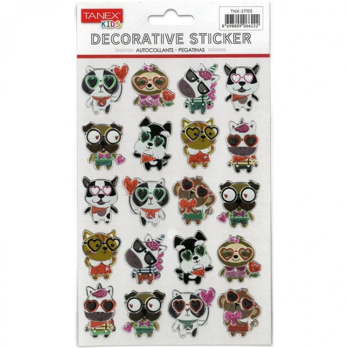 TANEX KIDS TNX-27155 DEKORATİF ETİKETLER - PUFFY KOMİK KEDİ-KÖPEK SERİSİ STICKER - TEKLİ