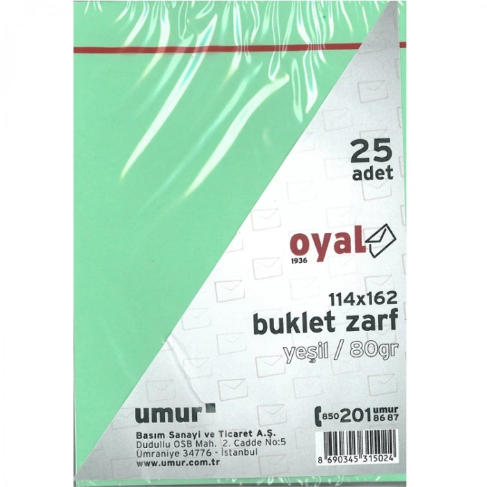 OYAL 114x162 KARE ZARF YEŞİL 80 GR 25Lİ