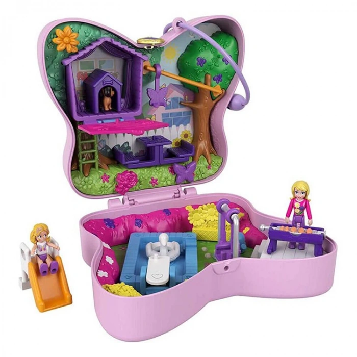 MATTEL  FRY35/GTN21 POLLY POCKET VE MACERALARI MİCRO OYUN SETİ BUTTERFLY BACKYARD COMPACT