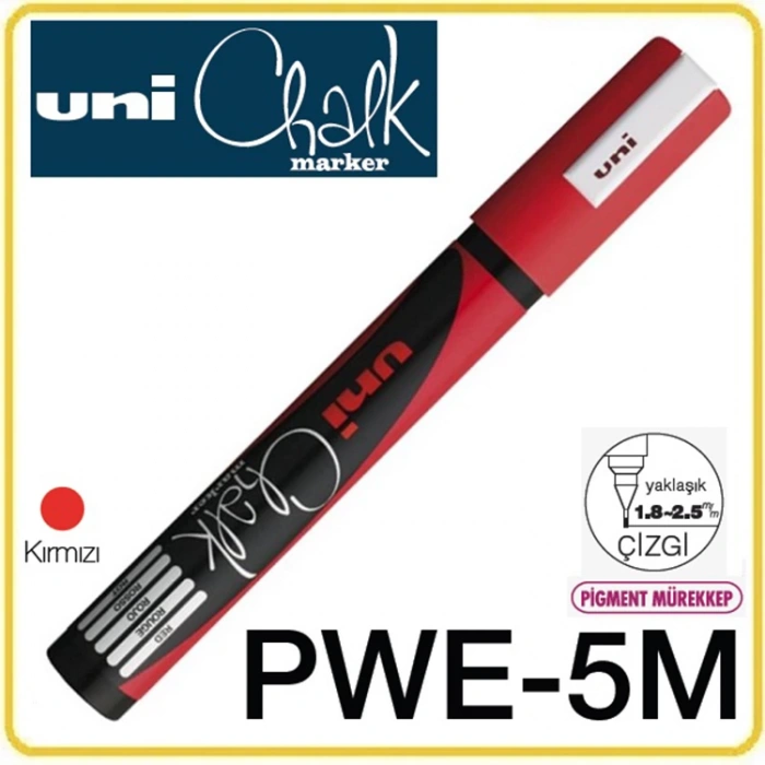 UNİ BALL PWE-5M CHALK SU BAZLI SİYAH TAHTA MARKÖRÜ 1.8-2.5 KIRMIZI