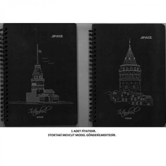 ODAK 777-206A SPACE 14X20 SPİRALLİ PP KAPAK SİYAH YAPRAK ÇİZGİSİZ DEFTER 60 YP