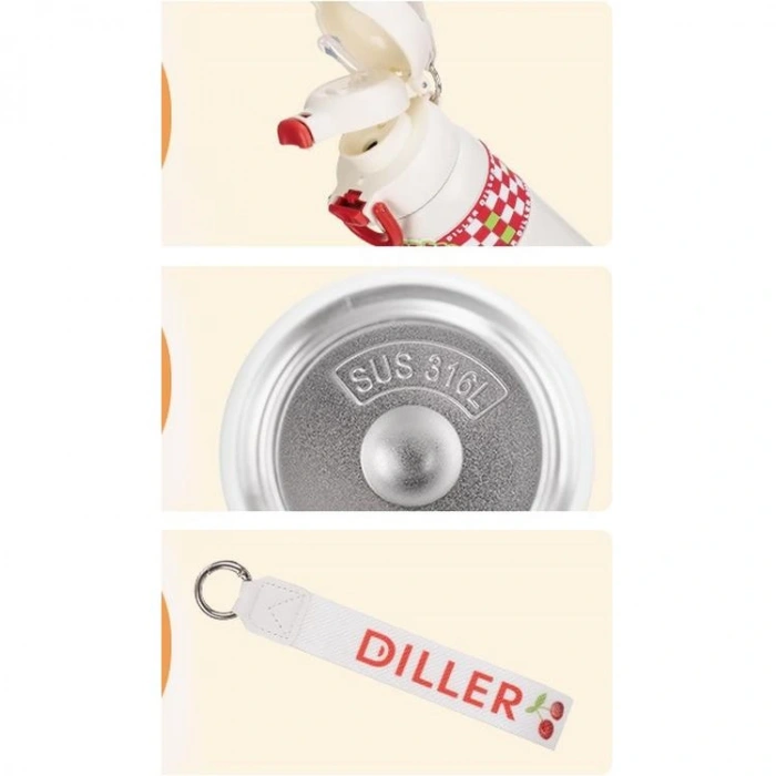 VAGONLİFE DILLER  ÇELİK PİPETLİ / PİPETSİZ KULLANIM SİLİKON TUTMAÇLI EL ASKILI MATARA/TERMOS D9238 600ML