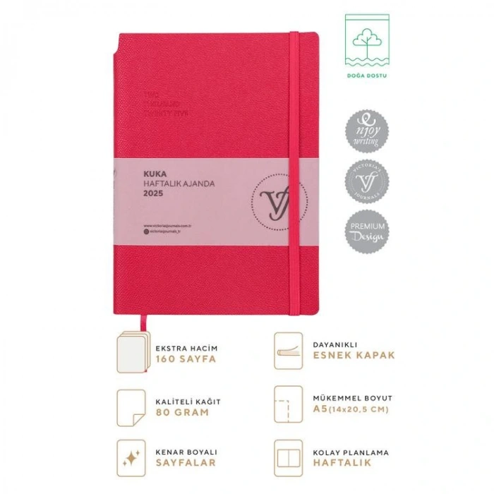 VICTORIAS JOURNALS 124-1438 14X20,5 KUKA HAFTALIK AJANDA A5 - FUŞYA