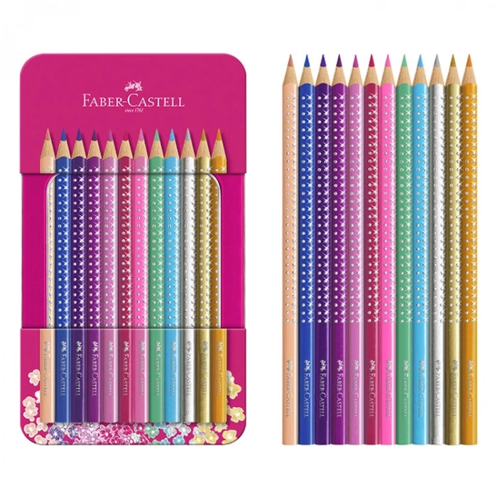 FABER CASTELL SPARKLE PARLAK RENKLER KURU BOYA KALEMİ METAL KUTU 12Lİ - 5171201737