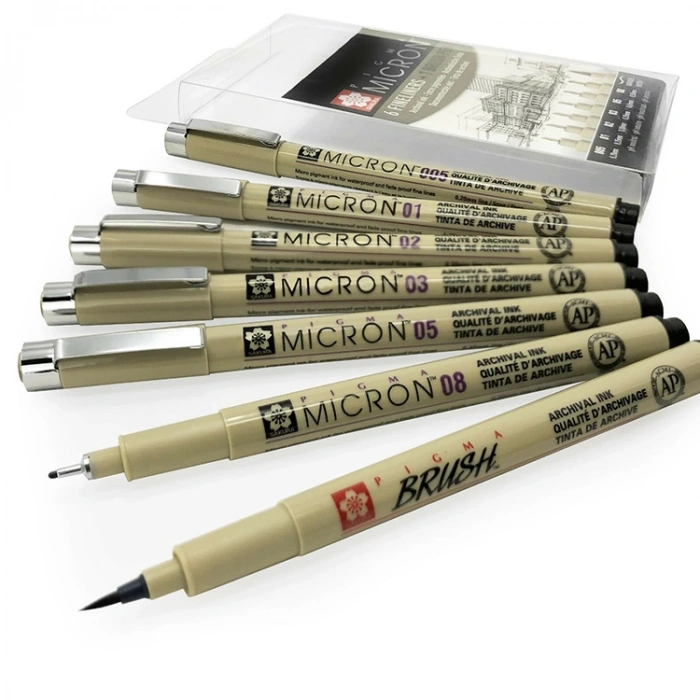 SAKURA PIGMA MICRON TEKNİK ÇİZİM KALEM SETİ 6 FINELINERS + 1 BRUSHPEN