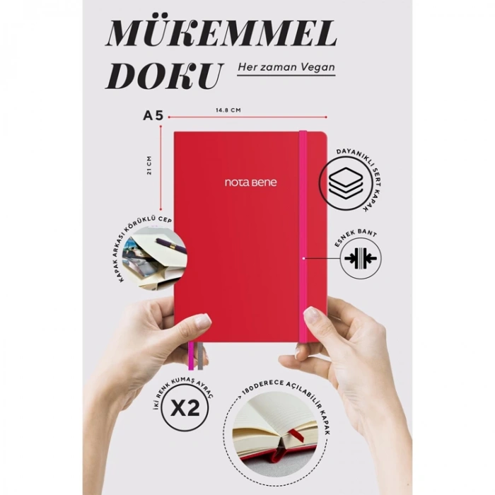 VICTORIAS JOURNALS NOTE BENE 9252 PREMIUM NOTEBOOK SERT KAPAK A5 100gr.192 SYF. ÇİZGİLİ DEFTER KIRMIZI