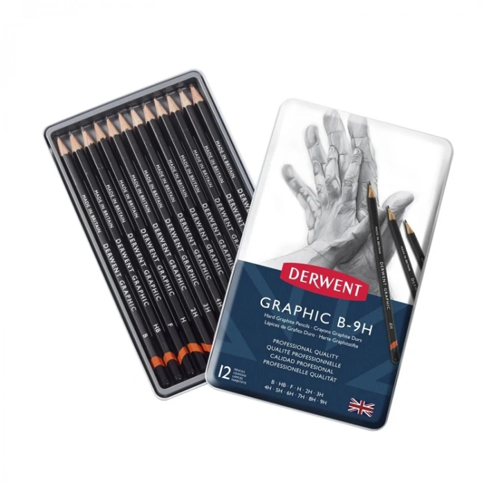 DERWENT GRAPHIC PENCIL HARD - DERECELİ KALEM SETİ12 li TENEKE KUTU
