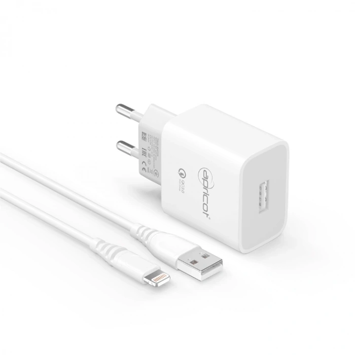 APRİCOT APC-U310L 3.4A LİGHTNİNG 18W BEYAZ ŞARJ ADAPTÖRÜ