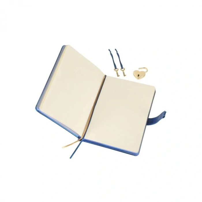 VICTORIAS JOURNALS 4402 13x18cm 80gr.160YP. HUSH-HUSH KUTULU KİLİTLİ ÇİZGİSİZ DEFTER METALİK MAVİ