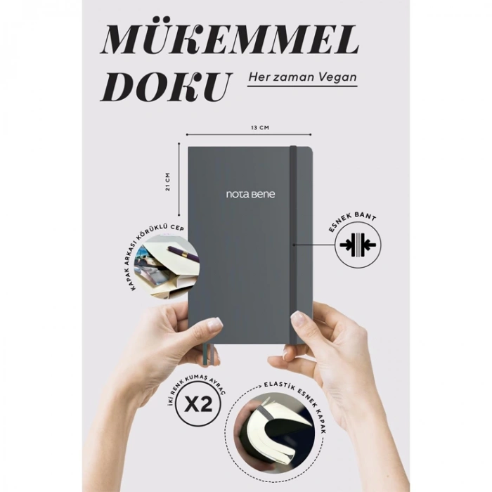 VICTORIAS JOURNALS NOTE BENE 9234 CLASSIC NOTEBOOK ESNEK KAPAK 13x21cm 70gr.400 SYF. ÇİZGİLİ DEFTER GRİ