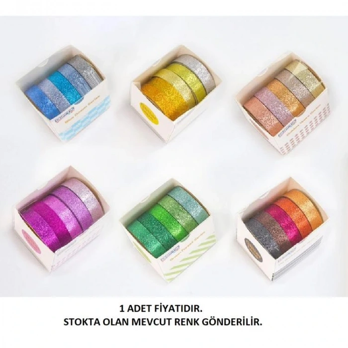 GIPTA K8913 GLITTER TAPE RENKLİ BANT 5Lİ KUTULU - 1.5 MMX2M