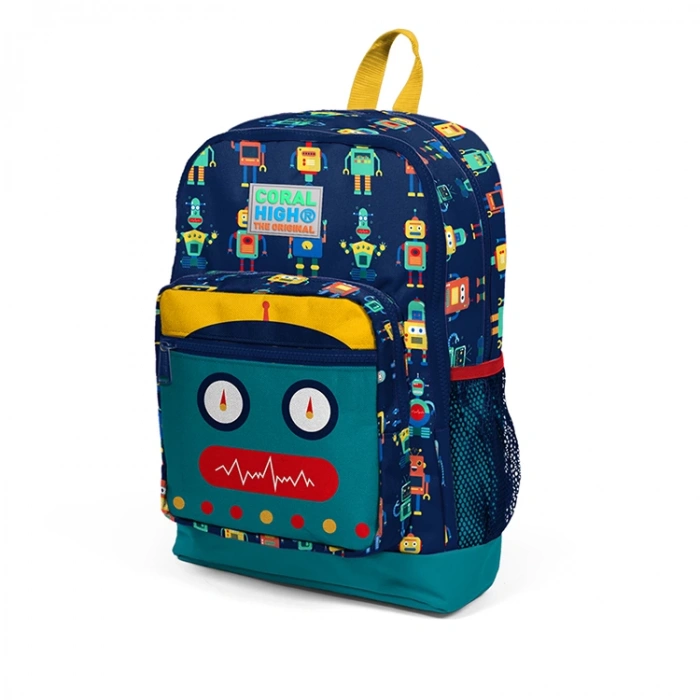 CORAL HIGH 23472 KİDS LACİVERT ÇİVİT ROBOT DESENLİ DÖRT BÖLMELİ OKUL SIRT ÇANTASI
