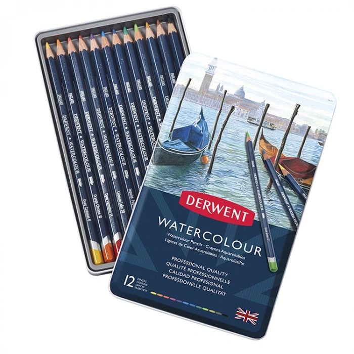 DERWENT WATERCOLOUR - SULUBOYA KALEMİ 12 RENK TENEKE KUTU