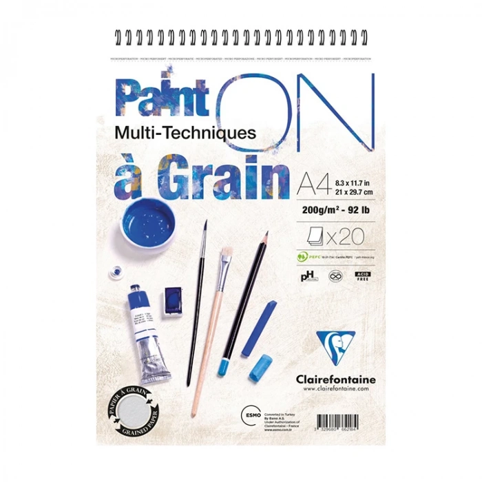 ESMO CLAIREFONTAINE PAINT-ON A GRAIN A4  ÜSTTEN SPİRALLİ ÇOK AMAÇLI ÇİZİM BLOK 200gr 20yp