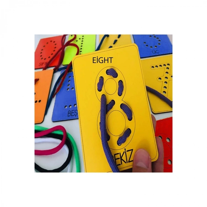 WOODYLIFE AHŞAP RAKAMLARI ÖĞRENİYORUM EL KASI BECERİ GELİŞTİRME İP GEÇİRME ÇOCUK OYUN SETİ