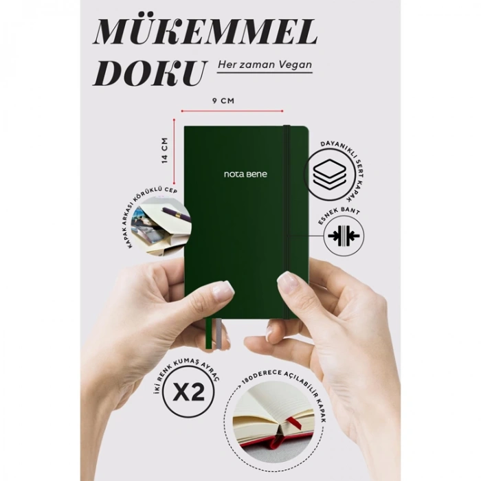 VICTORIAS JOURNALS NOTE BENE 9238 CLASSIC NOTEBOOK ESNEK KAPAK 9x14cm 70gr.400 SYF. ÇİZGİLİ DEFTER YEŞİL