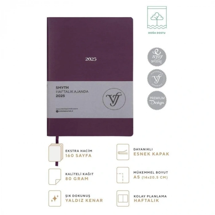 VICTORIAS JOURNALS 124-1426 14X20,5 SMYTH HAFTALIK AJANDA A5 - MOR