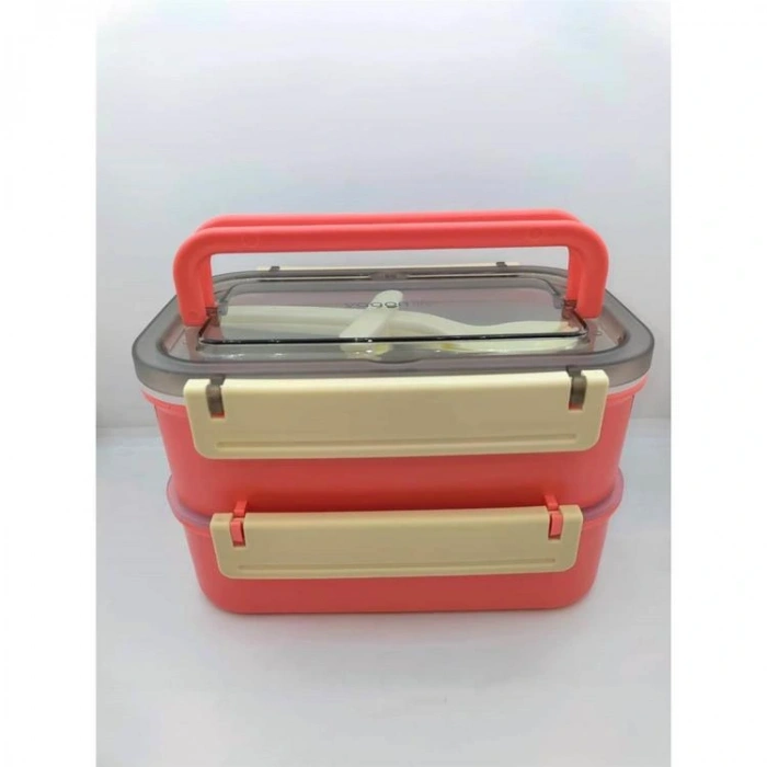 VAGONLIFE BL2221-2 PASLANMAZ ÇELİK YEMEK KABI - LUNCH BOX 2 KATLI 3 BÖLMELİ 1600 ML PEMBE