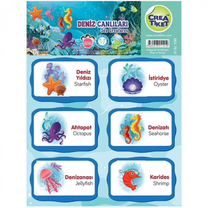 CREA ETİKET  - İNGİLİZCE TÜRKÇE DENİZ CANLILARI & BALIKLAR 1141