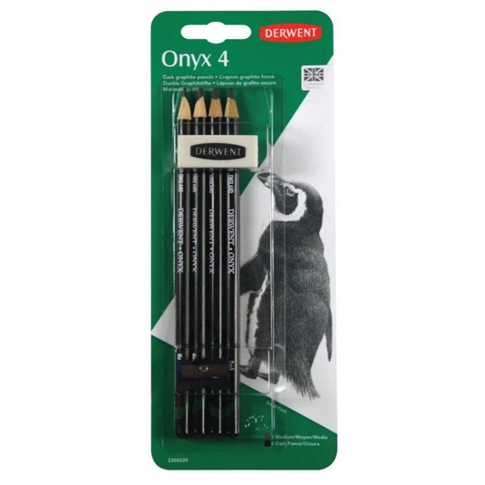 DERWENT ESKİZ/GRAFİK KALEMİ ONYX PENCIL 4LÜ BLISTER VE AKSESUARLI SET