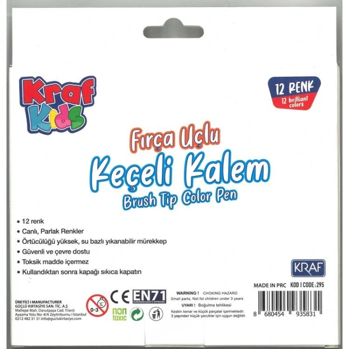 KRAF KIDS 295 FIRÇA UÇLU KEÇELİ KALEM SETİ 12Lİ KARTON KUTU