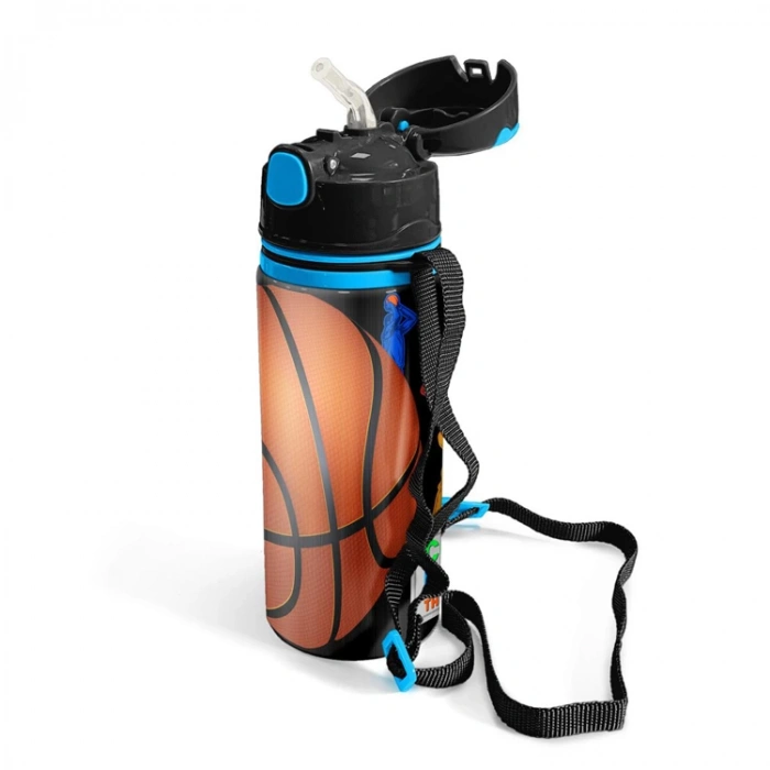 CORAL HIGH 11940 SİYAH BASKETBOL DESENLİ PİPETLİ MATARA 600ml.