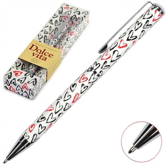 BRUNO VISCONTI DOLCE VITA  0.7mm KUTULU METAL GÖVDE KIRMIZI SİYAH KALPLER TÜKENMEZ KALEM 20-0252/05