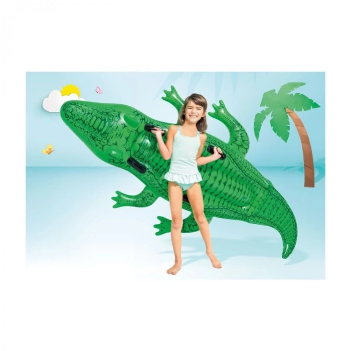 İNTEX WET SET 58562NP ŞİŞİRİLEBİLİR ÇOCUK ÇİFT KİŞİLİK TİMSAH BİNİCİ TUTMAÇLI 203x114cm