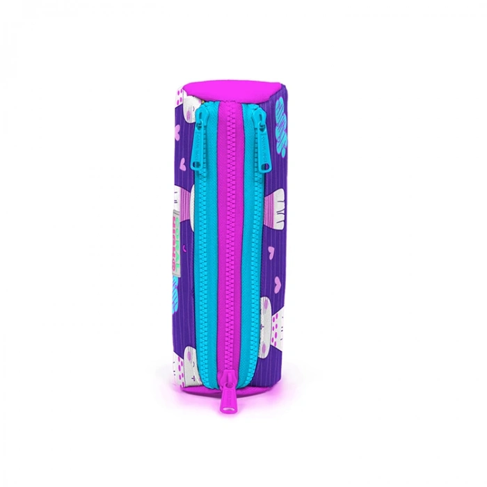 CORAL HIGH 22304 MOR PEMBE KEDİ DESENLİ ÜÇ BÖLMELİ KALEM ÇANTASI