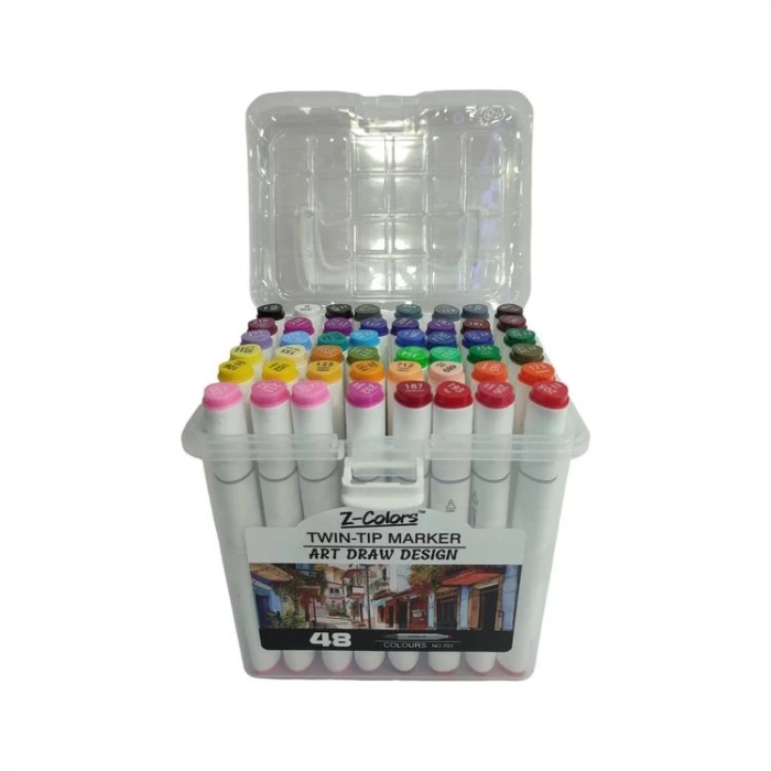 TMN 593077 Z-COLORS ART DRAW DESING ÇİFT UÇLU MARKER SAPLI PVC KUTU 48 RENK