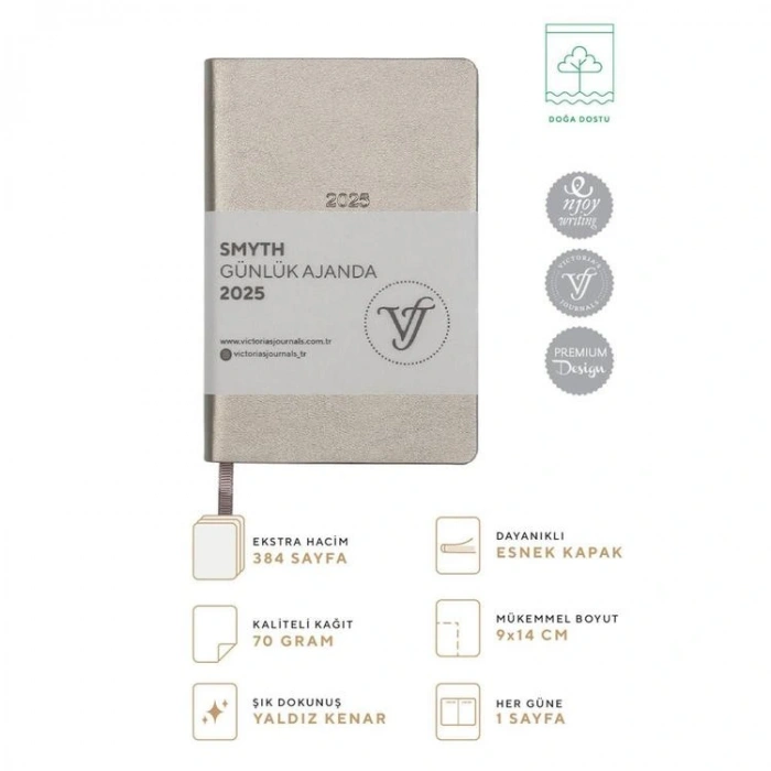 VICTORIAS JOURNALS 124-1502 9X14 SMYTH LASTİKLİ GÜNLÜK AJANDA A5 - TITANIUM GRİ