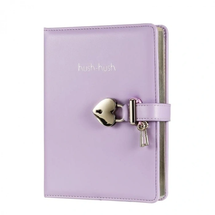 VICTORIAS JOURNALS 124-1110 HUSH HUSH HEART PASTEL KUTULU KİLİTLİ 13x18cm 80gr.160YP.ÇİZGİLİ DEFTER PASTEL LİLA