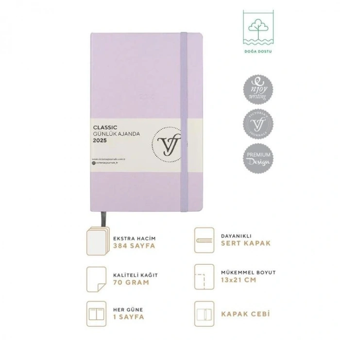 VICTORIAS JOURNALS 124-1452 13X21 CLASSIC LASTİKLİ GÜNLÜK AJANDA - LİLA
