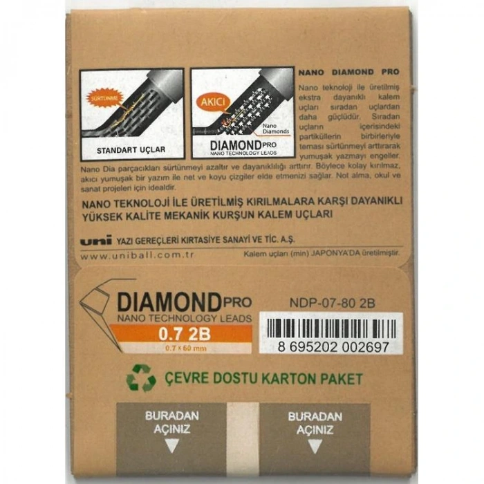 UNİ DIAMOND PRO NANO 80Lİ MİN 0.7 2B 60mm VERSATİL KALEM UCU  - TEKLİ