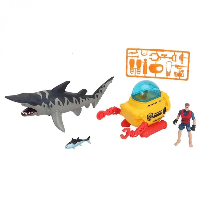 SUNMAN 549013 KUTULU DALGIÇ ADAM FİGÜRLÜ KÖPEKBALIĞI VE DENİZALTI ARACI OYUN SETİ