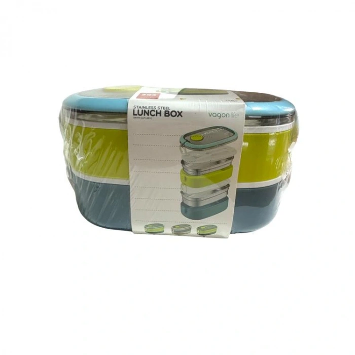 VAGONLİFE ÇELİK YEMEK KABI 2 KATLI LUNCH BOX 900ml - VGN6729 MAVİ-SARI