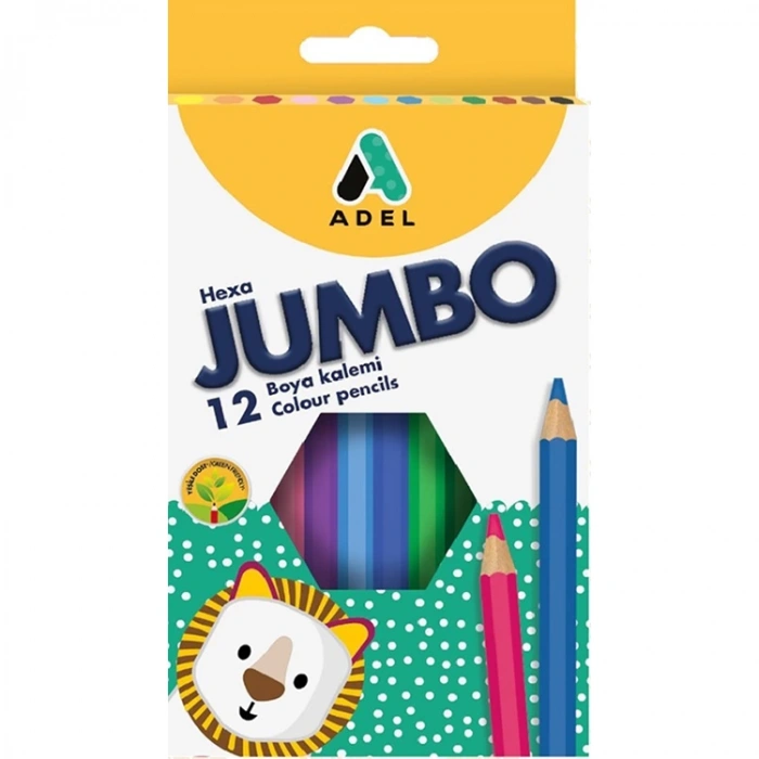 ADEL 9510 JUMBO HEXA KURU BOYA KALEMİ TAM BOY KARTON KUTU 12 RENK