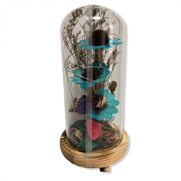 KEMBS HEDİYELİK FANUS IŞIKLI ÇİÇEKLİ 9X20cm HD-FNS-920CI