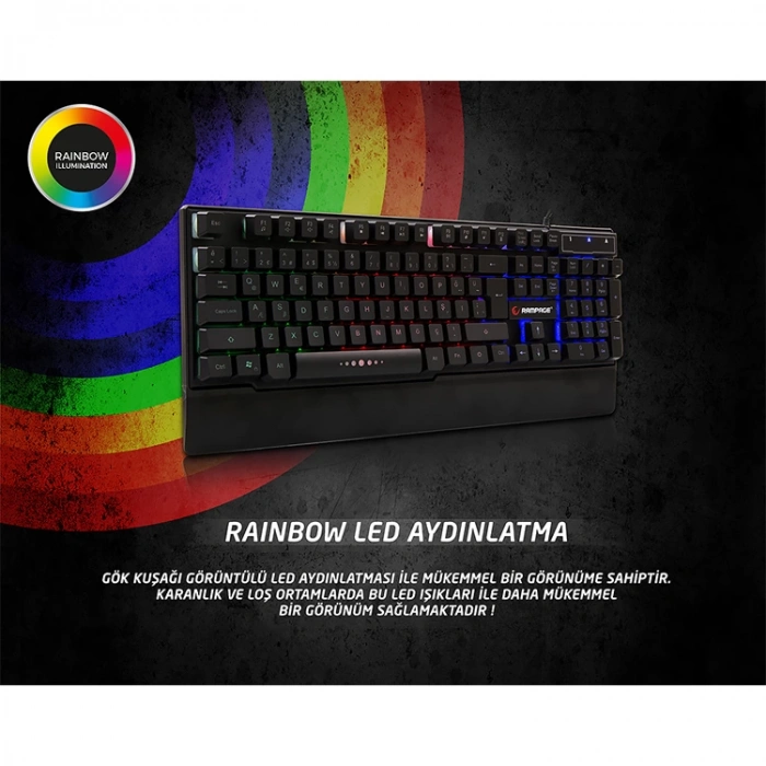RAMPAGE KB-R66 USB GÖKKUŞAĞI AYDINLATMALI Q MULTIMEDİA GAMING KLAVYE