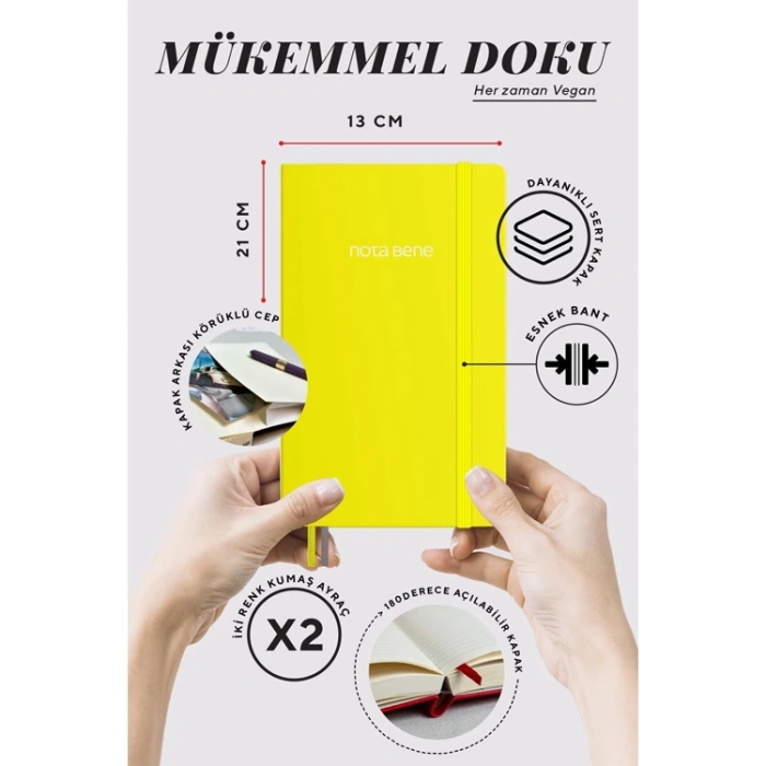 VICTORIAS JOURNALS NOTE BENE 9225 CLASSIC NOTEBOOK SERT KAPAK 13x21cm 70gr.400 SYF. ÇİZGİLİ DEFTER SARI