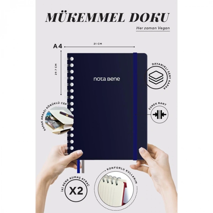 VICTORIAS JOURNALS NOTE BENE 9256 PREMIUM NOTEBOOK SPİRALLİ SERT KAPAK A4 100gr.160 SYF. ÇİZGİLİ DEFTER LACİVERT