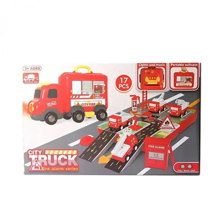 CANEM 0949 SÜRTMELİ SESLİ IŞIKLI 17 PARÇA İTFAİYE ARABASI SETİ