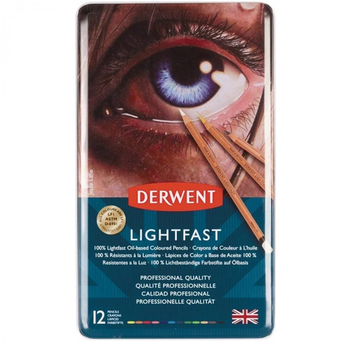 DERWENT LIGHTFAST RENKLİ BOYA KALEM SETİ 12 Lİ TENEKE KUTU - DW2301719