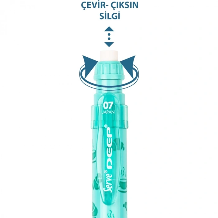 SERVE DEEP KAHVE & KRUVASAN BASKILI MEKANİK VERSATİL KALEM 0.7 NANE YEŞİLİ