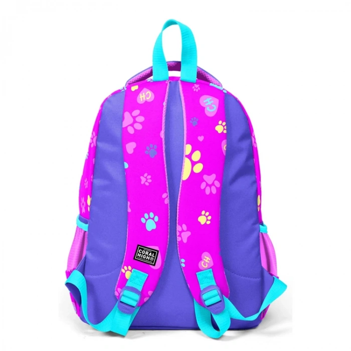 CORAL HIGH 23646 KIDS MOR PEMBE KEDİ KÖPEK DESENLİ ÜÇ BÖLMELİ OKUL SIRT ÇANTASI