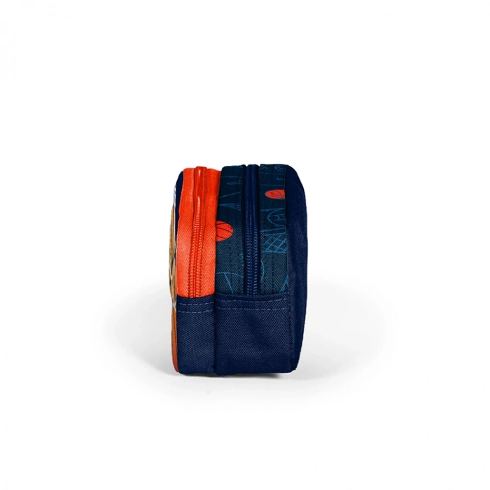 CORAL HIGH 22398 İKİ BÖLMELİ LACİVERT TURUNCU BASKETBOL DESENLİ KALEM ÇANTASI LACİVERT