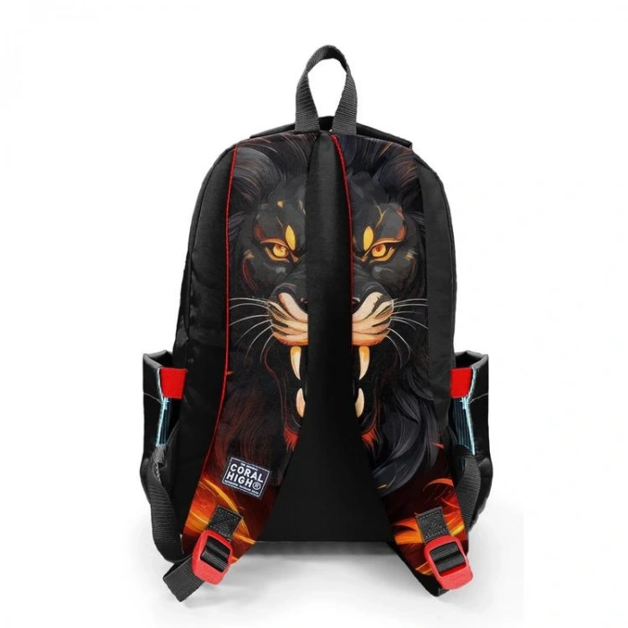 CORAL HIGH 23671 KIDS SİYAH ASLAN DESENLİ ÜÇ BÖLMELİ SIRT ÇANTASI